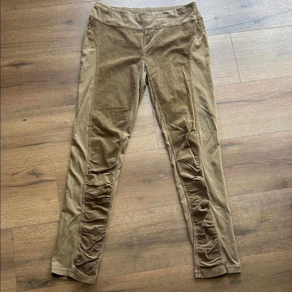 Wearables Tan Stretch Velvet Jeggings with Side Ruching !! XS